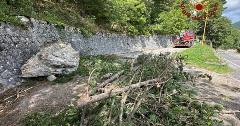 Caduta massi, strada provinciale, Vigili del fuoco