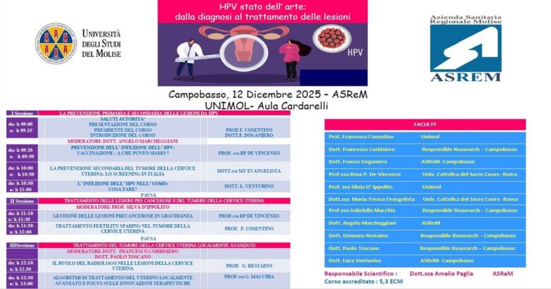 HPV, ASReM, Unimol, prevenzione, cura, lesioni cervicali