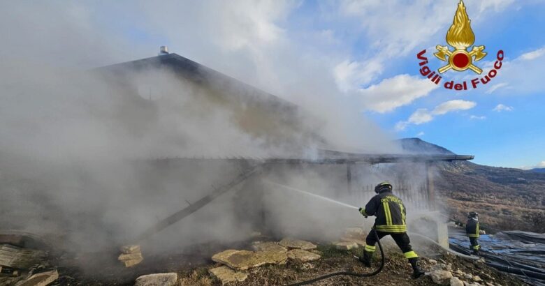 Fiamme, legnaia, abitazione, Vigili del Fuoco