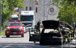 Venafro, auto,, fuoco, traffico in tilt, ferito